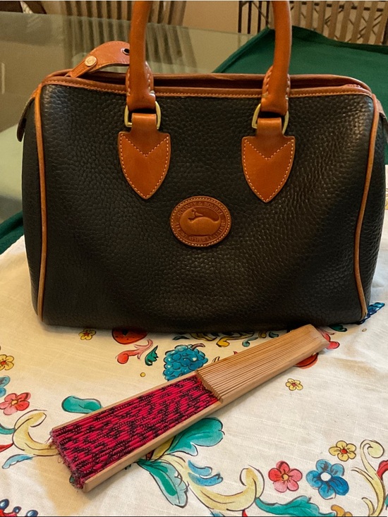 Dooney & Bourke Handbags - Vintage Dooney and Burke Black Pebbled All Weather with Tan trimmings